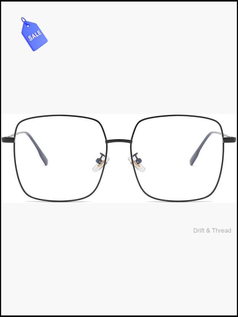 Vintage Square Blue Light Blocking Glasses Metal Frame Full Rim Oversized Anti